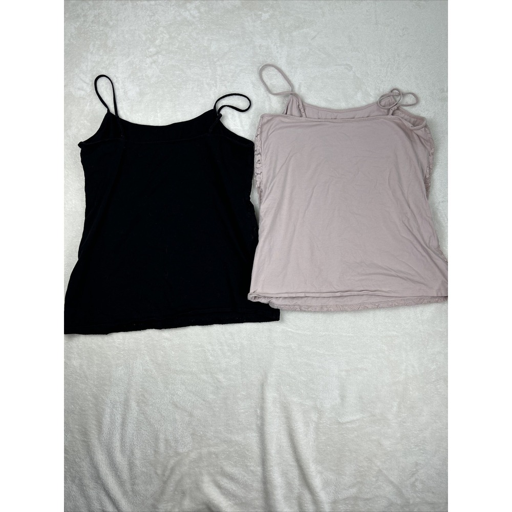 2 Ann Taylor Lace Overlay Camisole Tank Top Sleeveless Black Pink Women's XL - Picture 6 of 8